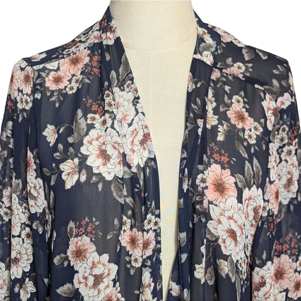 Torrid Blue Floral Chiffon Maxi Kimono - Picture 2 of 6